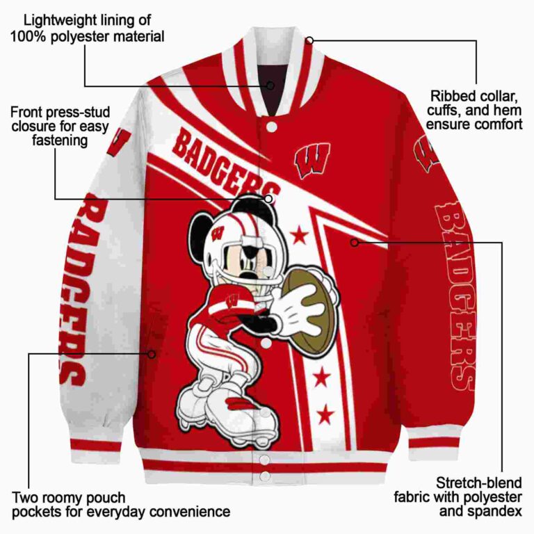 personalized wisconsin badgers mickey football red white jacket new arrival