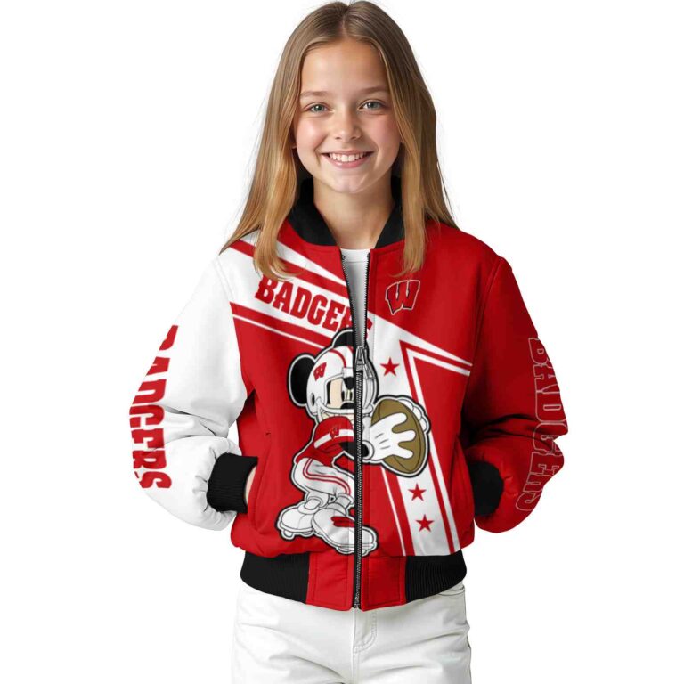 personalized wisconsin badgers mickey football red white jacket top rated