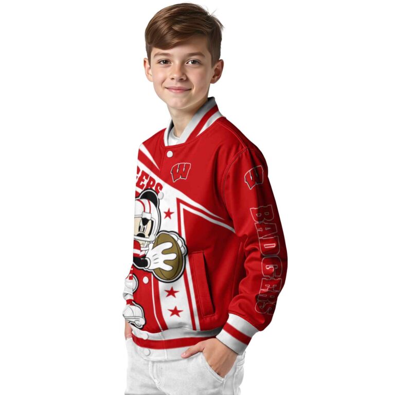 personalized wisconsin badgers mickey football red white jacket trendy