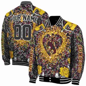 personalized wyoming cowboys heart explosion brown jacket fashion forward