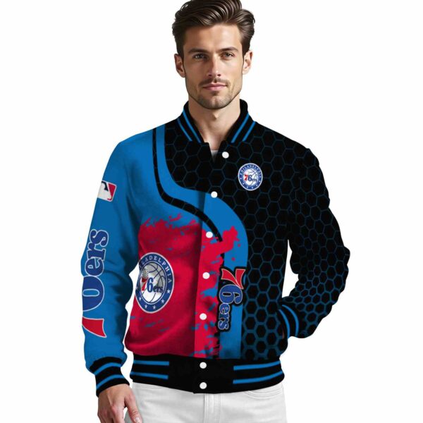philadelphia 76ers hexagonal pattern blue black jacket high quality