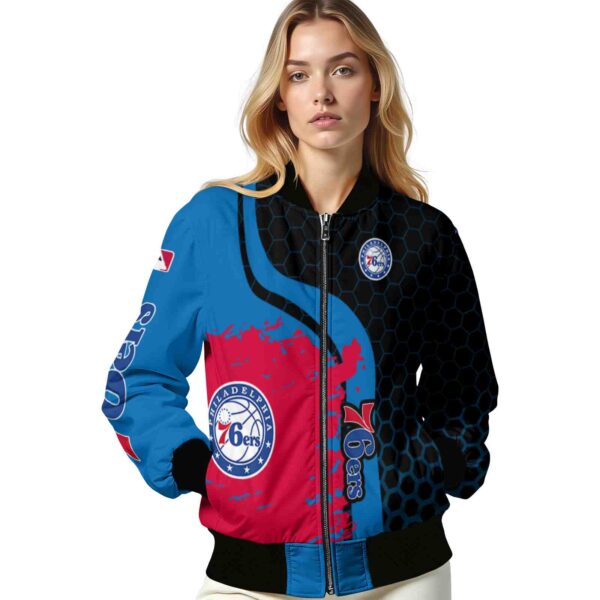 philadelphia 76ers hexagonal pattern blue black jacket latest model