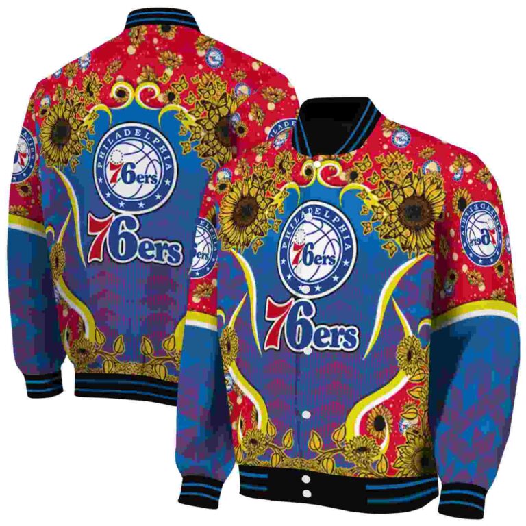 philadelphia 76ers sunflower bloom blue yellow jacket fashion forward
