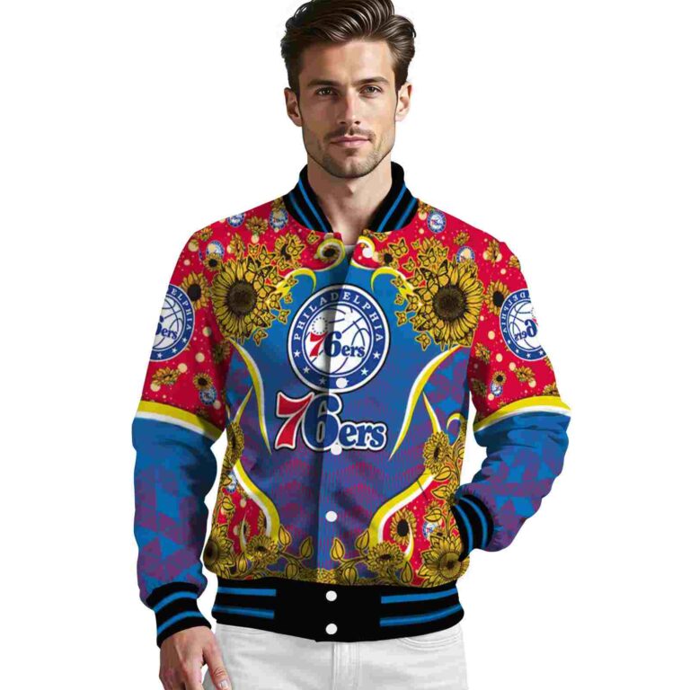 philadelphia 76ers sunflower bloom blue yellow jacket high quality