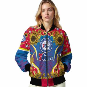 philadelphia 76ers sunflower bloom blue yellow jacket latest model