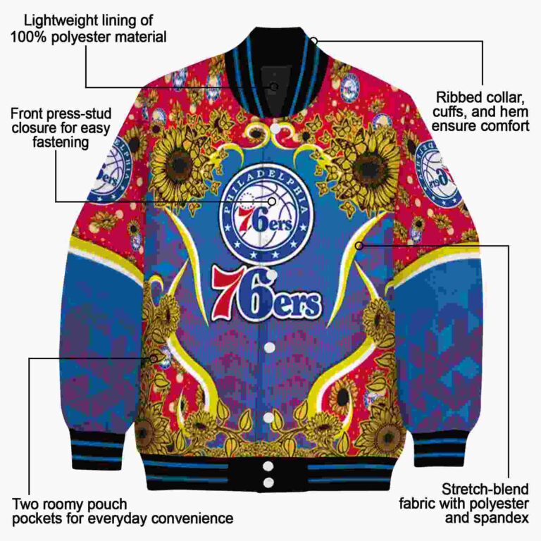 philadelphia 76ers sunflower bloom blue yellow jacket new arrival