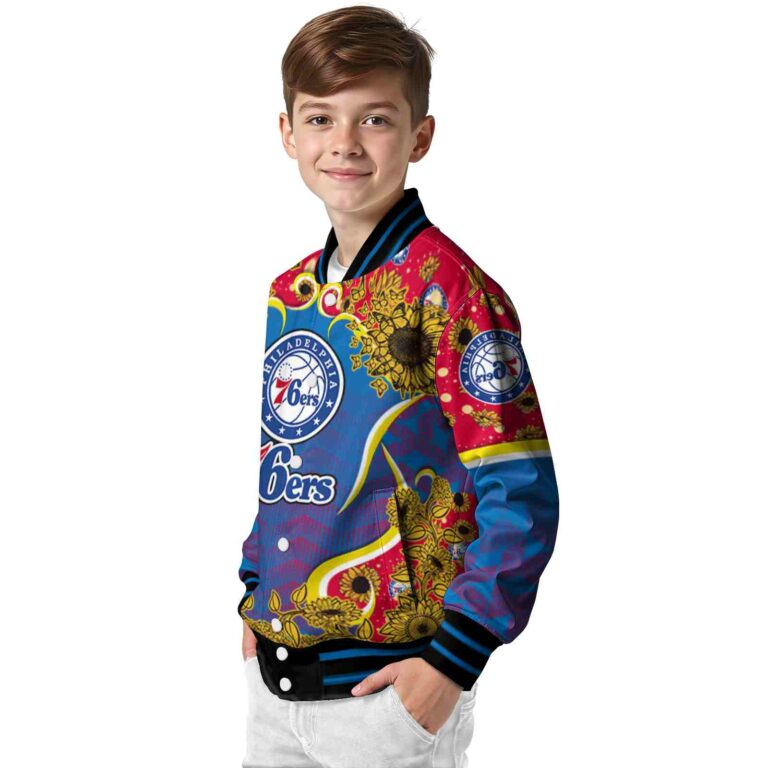 philadelphia 76ers sunflower bloom blue yellow jacket trendy