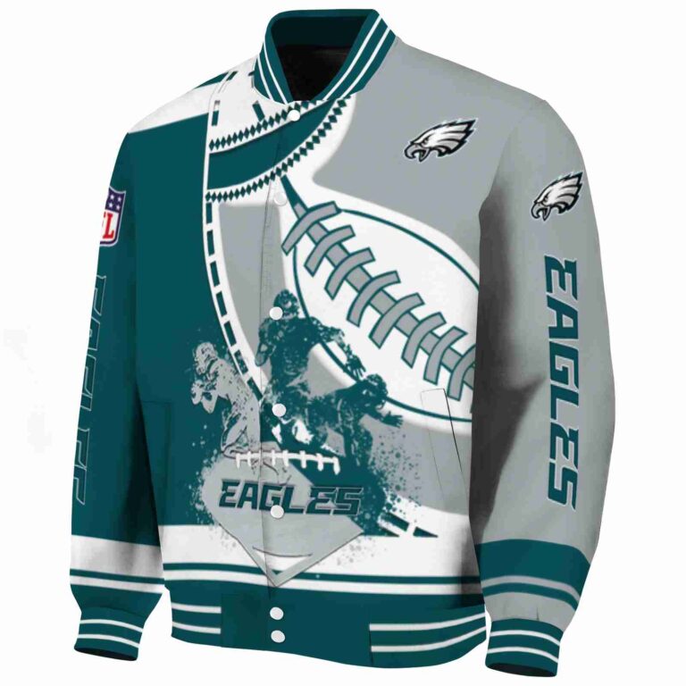 philadelphia eagles baseball stitching silver white jacket best selling