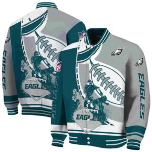 philadelphia eagles baseball stitching silver white jacket fashion forward