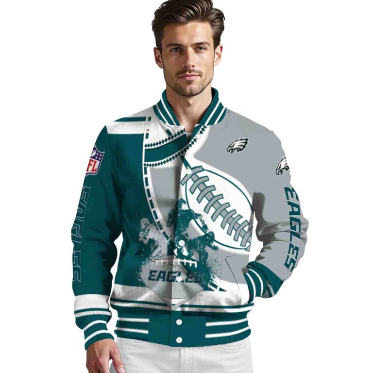 philadelphia eagles baseball stitching silver white jacket high quality