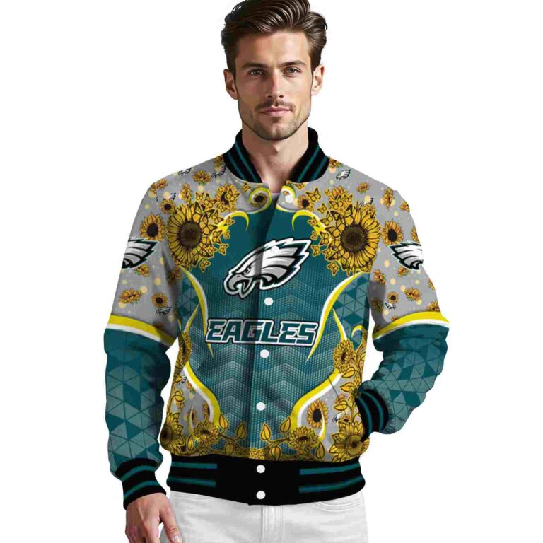 philadelphia eagles sunflower bloom green yellow jacket high quality