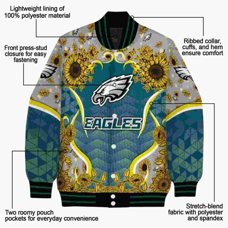 philadelphia eagles sunflower bloom green yellow jacket new arrival