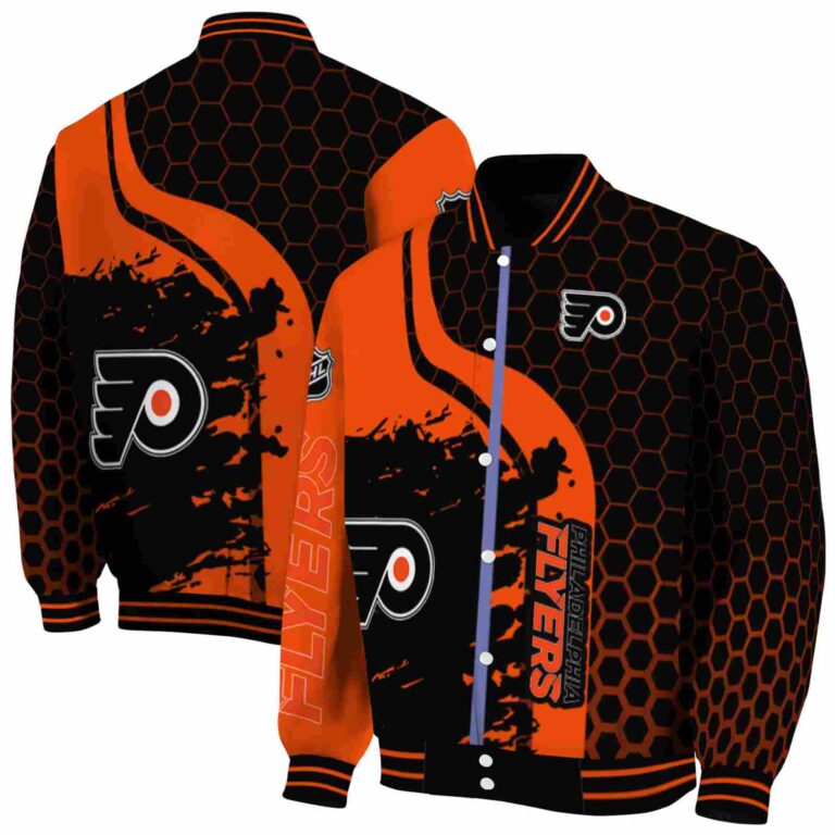 philadelphia flyers hexagonal pattern orange black jacket fashion forward