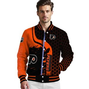 philadelphia flyers hexagonal pattern orange black jacket high quality