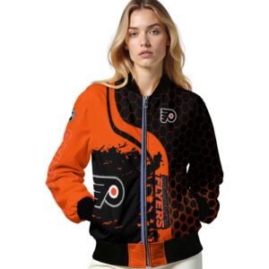 philadelphia flyers hexagonal pattern orange black jacket latest model