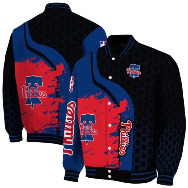 philadelphia phillies hexagonal pattern blue black jacket fashion forward