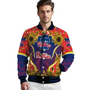 philadelphia phillies sunflower bloom blue yellow jacket high quality