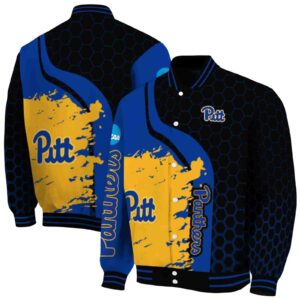 pittsburgh panthers hexagonal pattern royal blue black jacket fashion forward