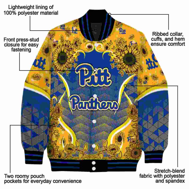 pittsburgh panthers sunflower bloom royal blue yellow jacket new arrival