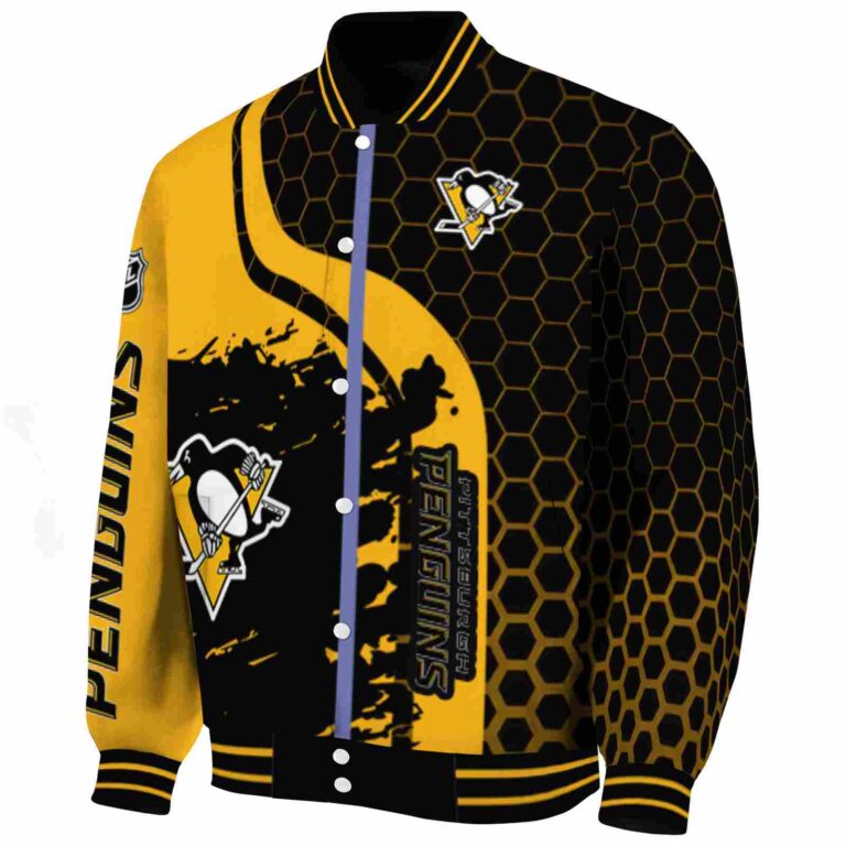 pittsburgh penguins hexagonal pattern yellow black jacket best selling