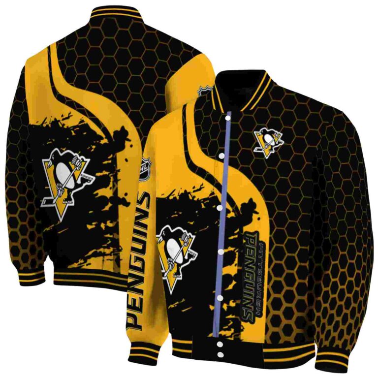 pittsburgh penguins hexagonal pattern yellow black jacket fashion forward