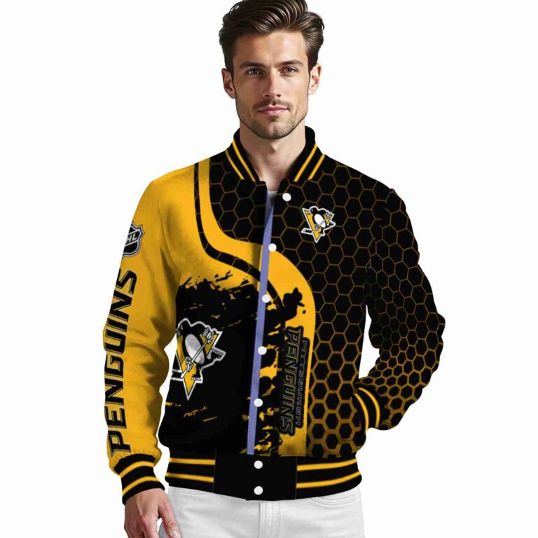 pittsburgh penguins hexagonal pattern yellow black jacket high quality