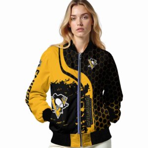 pittsburgh penguins hexagonal pattern yellow black jacket latest model