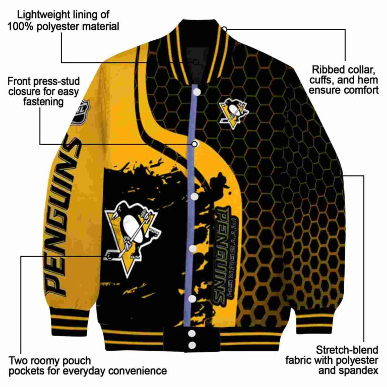 pittsburgh penguins hexagonal pattern yellow black jacket new arrival