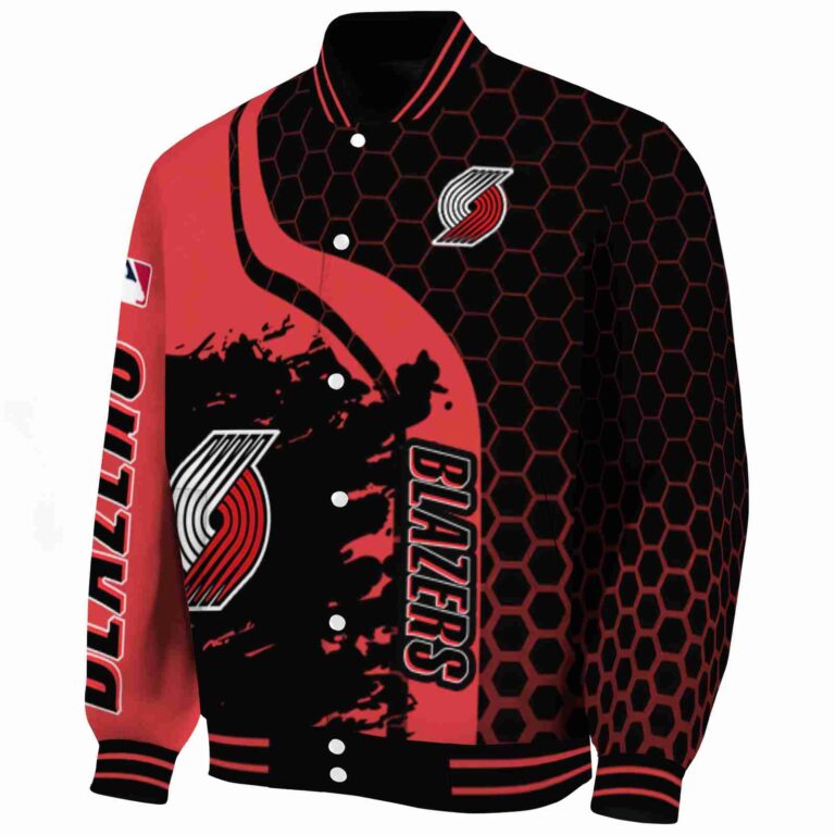 portland trail blazers hexagonal pattern red black jacket best selling
