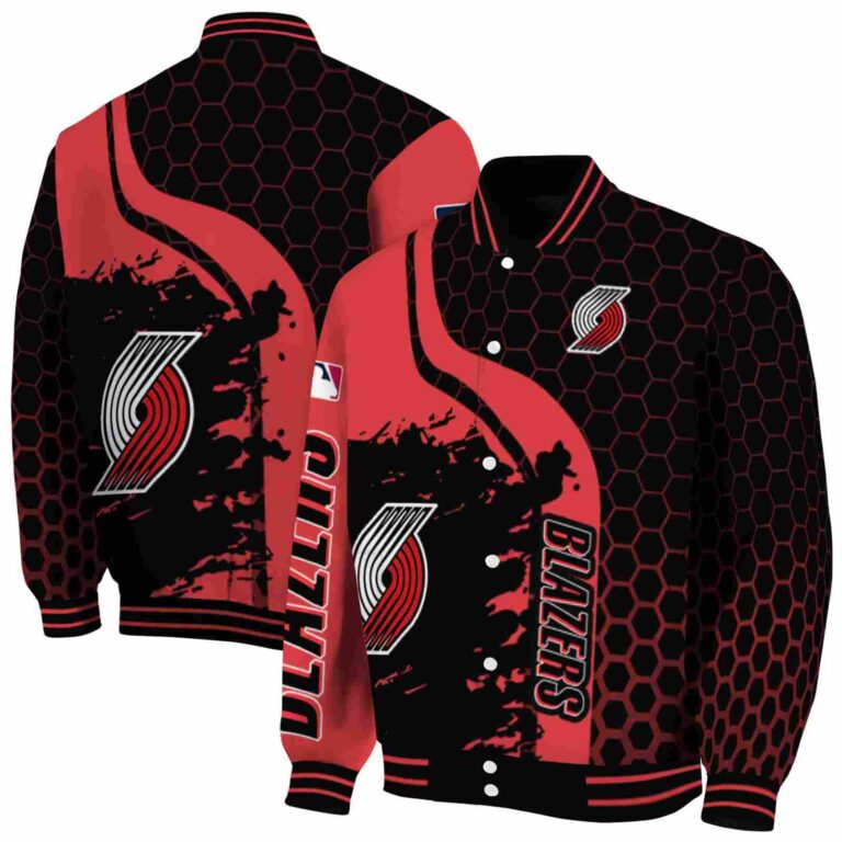 portland trail blazers hexagonal pattern red black jacket fashion forward