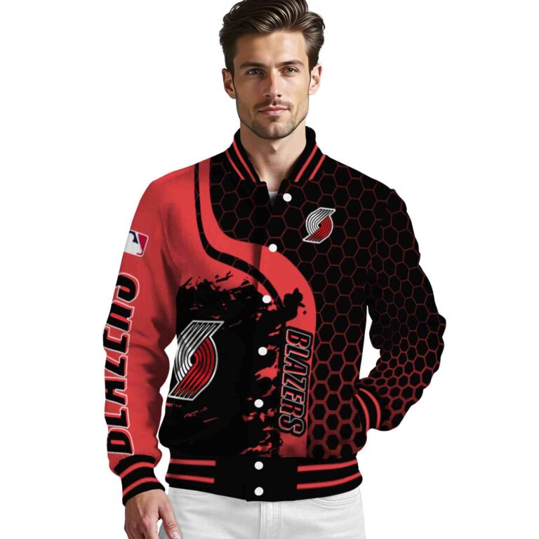 portland trail blazers hexagonal pattern red black jacket high quality
