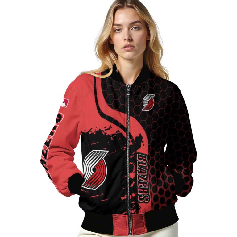 portland trail blazers hexagonal pattern red black jacket latest model