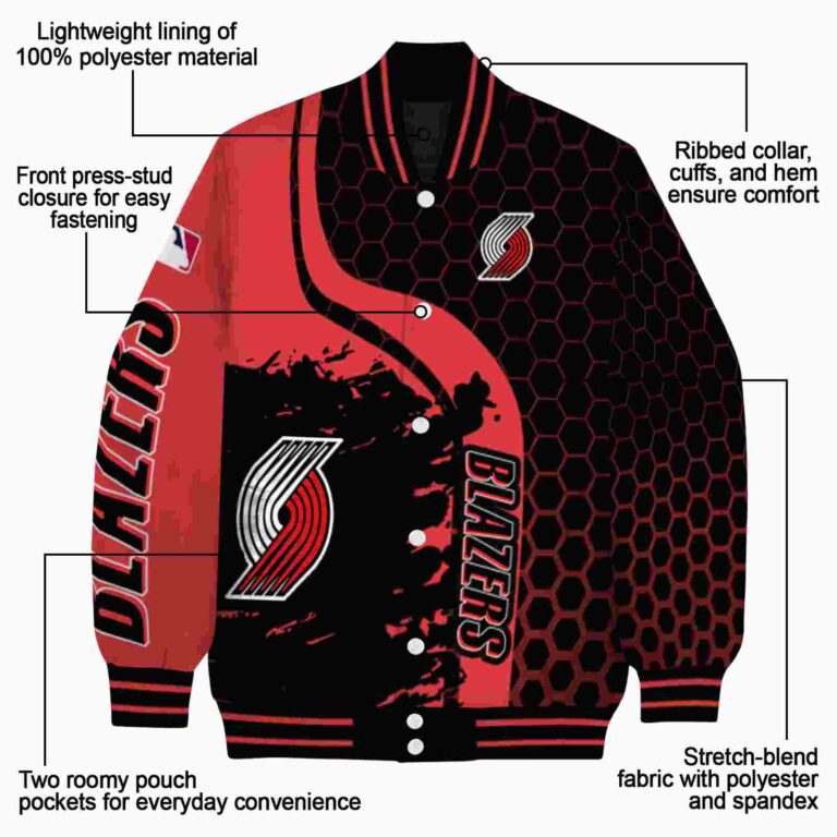 portland trail blazers hexagonal pattern red black jacket new arrival