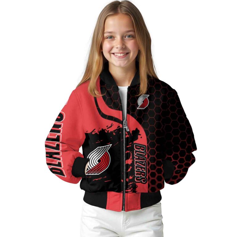 portland trail blazers hexagonal pattern red black jacket top rated