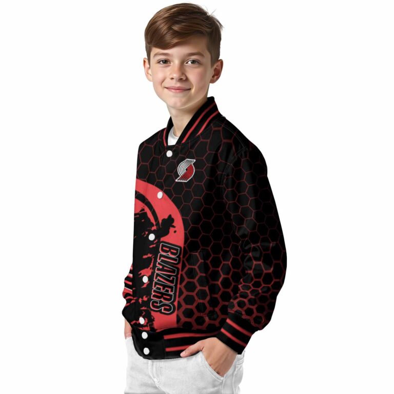 portland trail blazers hexagonal pattern red black jacket trendy