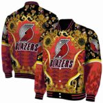portland trail blazers sunflower bloom red yellow jacket best selling
