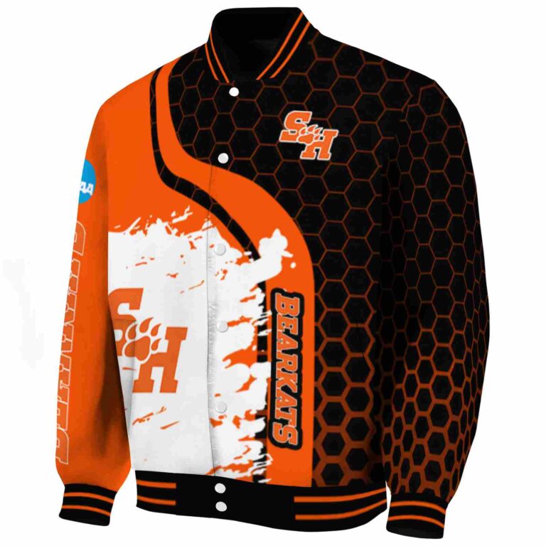 sam houston bearkats hexagonal pattern orange black jacket best selling