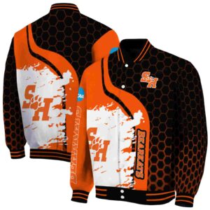 sam houston bearkats hexagonal pattern orange black jacket fashion forward
