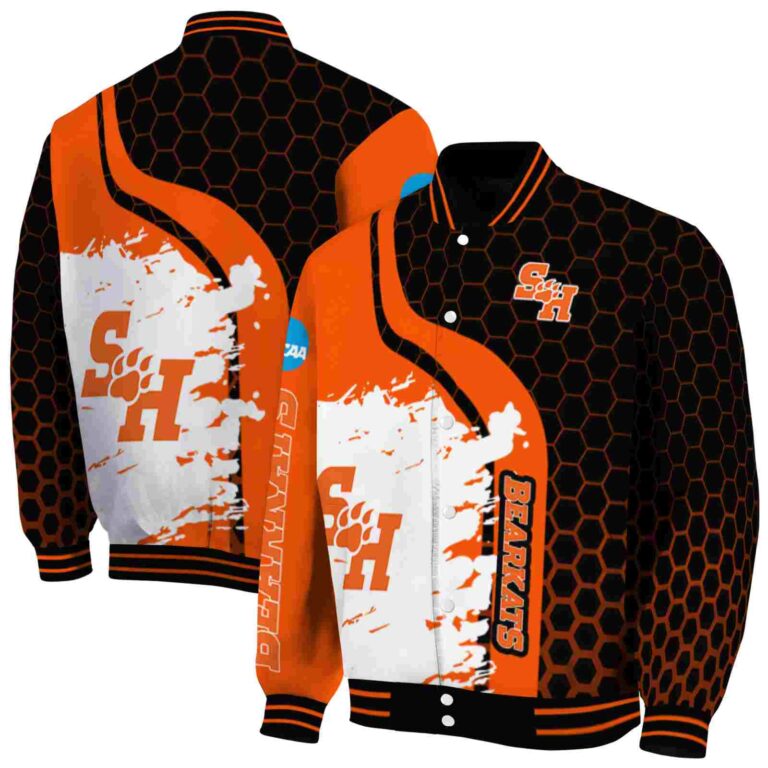 sam houston bearkats hexagonal pattern orange black jacket fashion forward