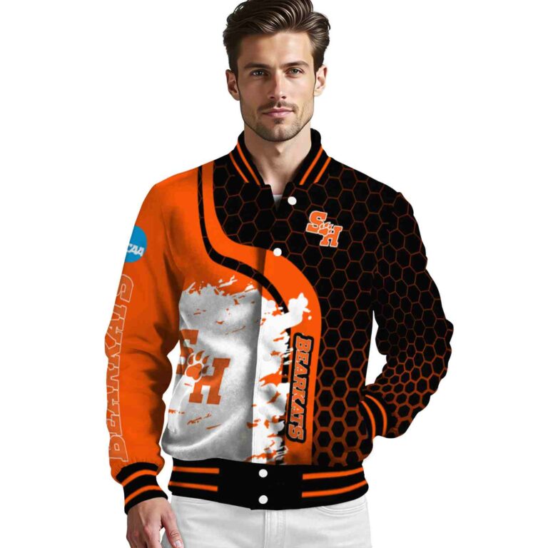sam houston bearkats hexagonal pattern orange black jacket high quality