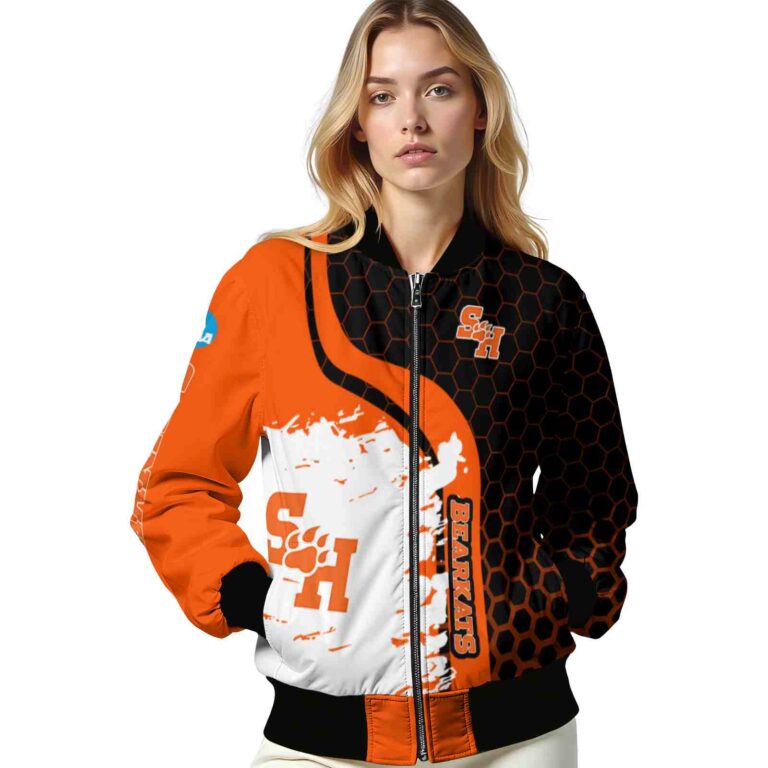 sam houston bearkats hexagonal pattern orange black jacket latest model