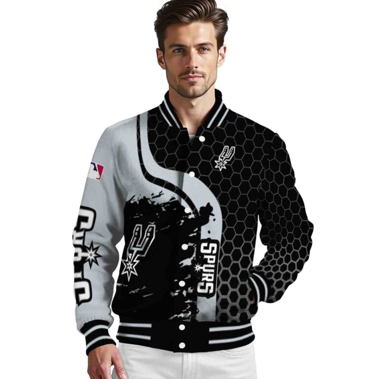 san antonio spurs hexagonal pattern silver black jacket high quality