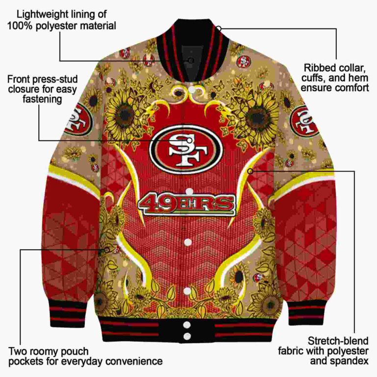 san francisco 49ers sunflower bloom red yellow jacket new arrival