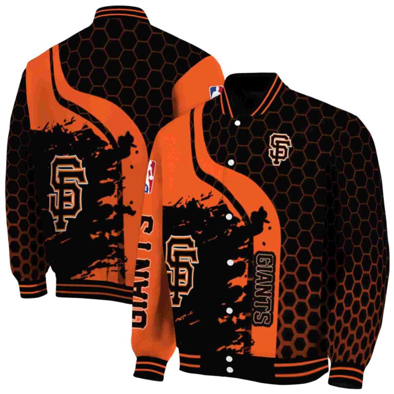 san francisco giants hexagonal pattern orange black jacket fashion forward