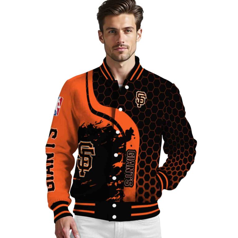 san francisco giants hexagonal pattern orange black jacket high quality