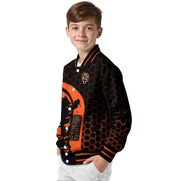 san francisco giants hexagonal pattern orange black jacket trendy