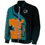 san jose sharks hexagonal pattern teal black jacket best selling