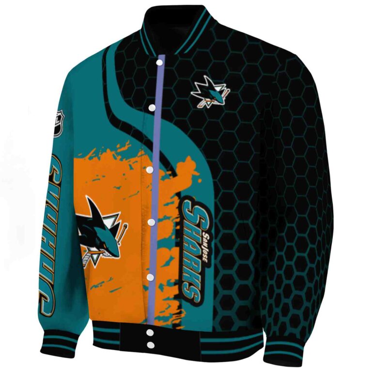 san jose sharks hexagonal pattern teal black jacket best selling