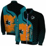 san jose sharks hexagonal pattern teal black jacket best selling