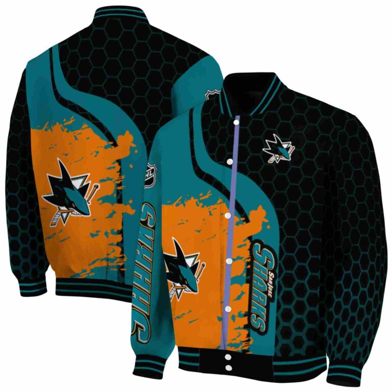 san jose sharks hexagonal pattern teal black jacket fashion forward